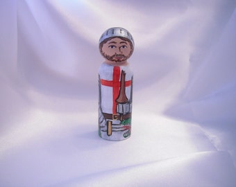 Catholic Saint Figure Peg Doll Toy Gift - Saint George - made to order