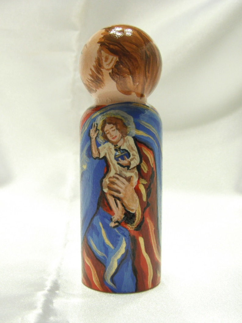 Catholic Saint Doll Wooden Peg Dolls Catholic Toy Confirmation Gift Baptism First Communion gift patron Saint Christopher made to order image 4