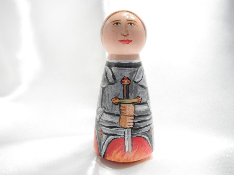 Catholic Saint Figure Peg Doll Toy Gift St. Joan of Arc made to order image 1