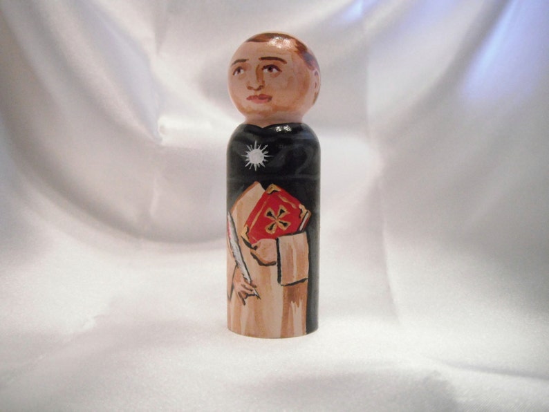 Catholic Saint Doll Wooden Peg Dolls Catholic Toy Confirmation Gift Baptism First Communion gift St. Thomas Aquinas made to order image 3