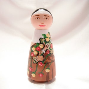 Catholic Saint Doll Wooden Peg Dolls Catholic Toy Confirmation Baptism First Communion gift St. Therese The Little Flower made to order image 1