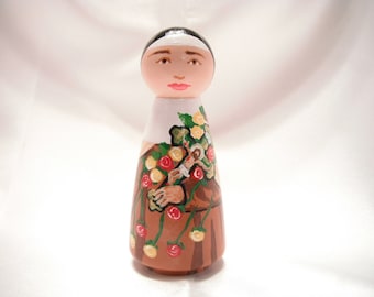 Catholic Saint Doll Wooden Peg Dolls Catholic Toy Confirmation Baptism First Communion gift - St. Therese The Little Flower - made to order