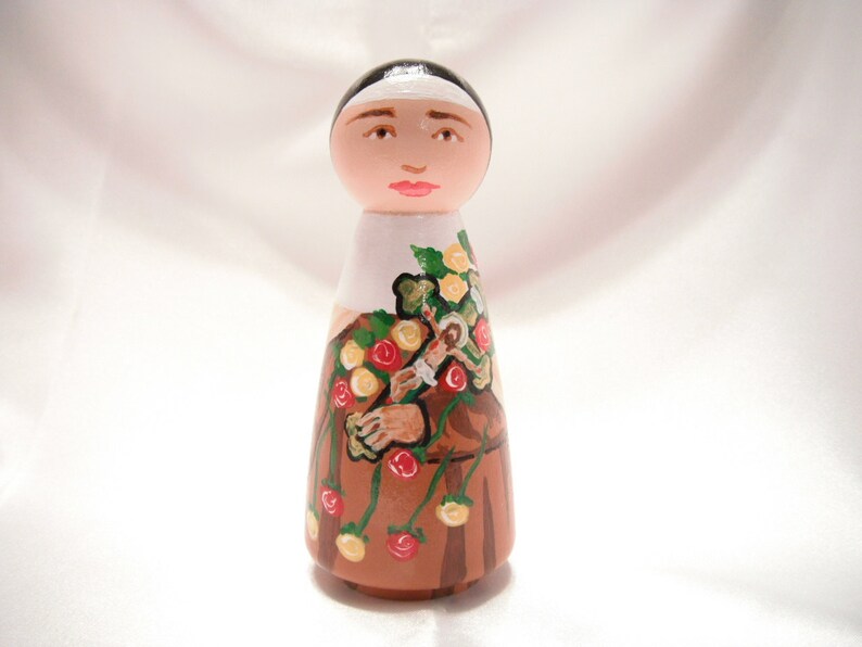 Catholic Saint Doll Wooden Peg Dolls Catholic Toy Confirmation Baptism First Communion gift St. Therese The Little Flower made to order image 1