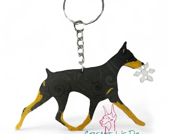 Doberman Keychain {Dog Breed Doberman}  Snowflake No Beads