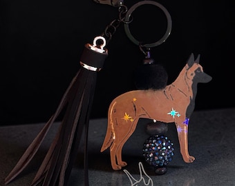 Malinois Keychain Standing {Dog Breed Belgian Malinois} Tassel