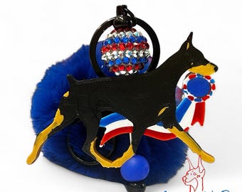 Doberman Keychain {Dog Breed Doberman} Ribbon