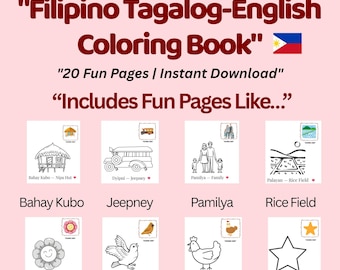 Philippinisches Englisches Malbuch für Kinder | Tagalog Lernspaß | Sofortiger Download I Tagalog zweisprachige Aktivität