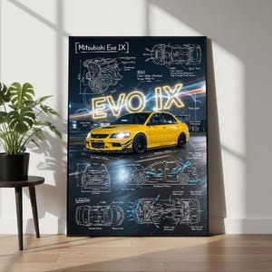 Affiche du plan de la Mitsubishi Evo 9, décoration murale automobile (téléchargement numérique)