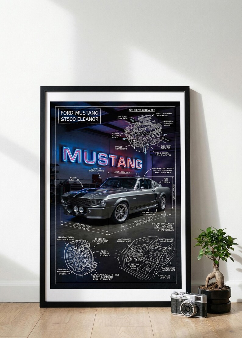 Cartel Ford Mustang Muscle Car – Póster Metálico 30x40 Cm – Hecho En EE. UU. – Decoración De Pared Para Amantes Del Coche