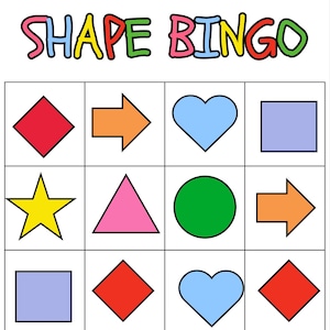 Bingo de Formas para Imprimir para Crianças | Jogo de Aprendizagem Pré-Escolar | Atividade Educacional para Crianças | Download Instantâneo em PDF | Uso em Sala de Aula ou em Casa
