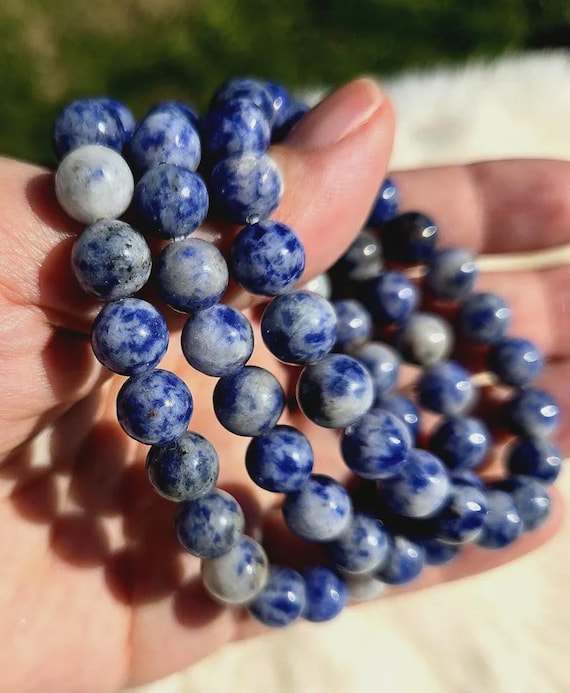 Natural Blue Spot Jasper Beaded Bracelet, 7