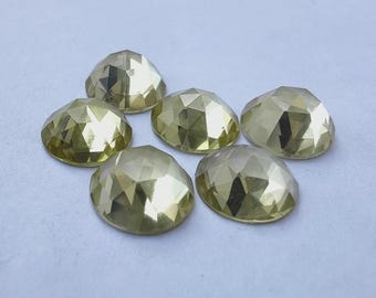 Natural Lemon Quartz Rose Cut Round Flat Back Calibrated Loose Gemstone. 4mm To 25mm