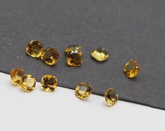 Natural Citrine Quartz Faceted Cushion Cut Gemstone, Calibrated Loose Gemstone For Jewellery, Size - 5, 6, 7, 8, 9, 10mm.