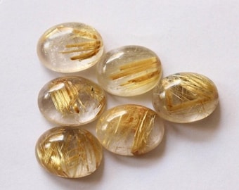 AAA Natural Golden Rutile Oval Cabochon Calibrated Size Loose Gemstone 3x5mm to 15x20mm
