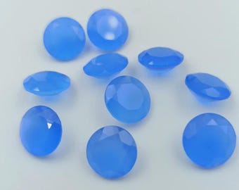 AAA Blue Chalcedony Round Faceted Cut Flat Back Calibrated Gemstone 6,7,8,9,10MM