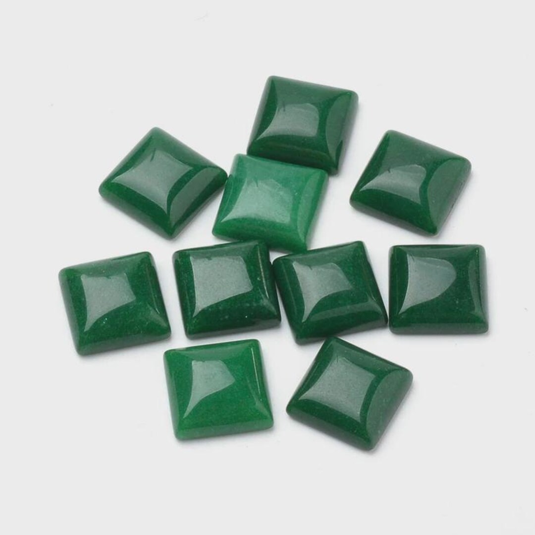 Square Loos Natural Green Jade Square Loose Calibrated Flat Back Cabochons Gemstone ...