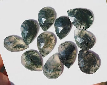 Piedra preciosa facetada de ágata musgosa natural con corte en forma de pera y rosa, piedra suelta calibrada. De 3 x 5 mm a 18 x 25 mm.
