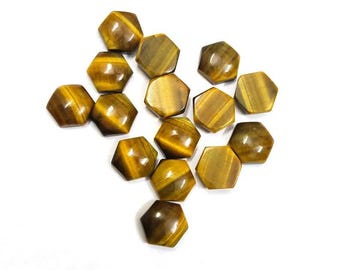 Natural Tiger Eye Flat Back Hexagon Cabochon Calibrated Gemstone For Jewelry. 5mm To 25mm