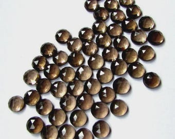 Natural Smoky Quartz Rose Cut Round Flat Back Calibrated Loose Gemstone. 4mm To 25mm
