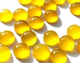 Hand Polished Yellow Chalcedony Round Cabochon Loose Gemstone For Jewellery 5mm To 14mm.