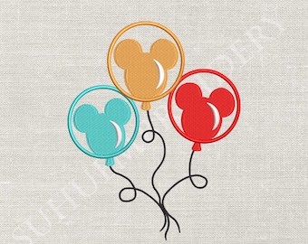 Diseño de bordado de trío de globos de ratón: silueta de fiesta (descarga digital)