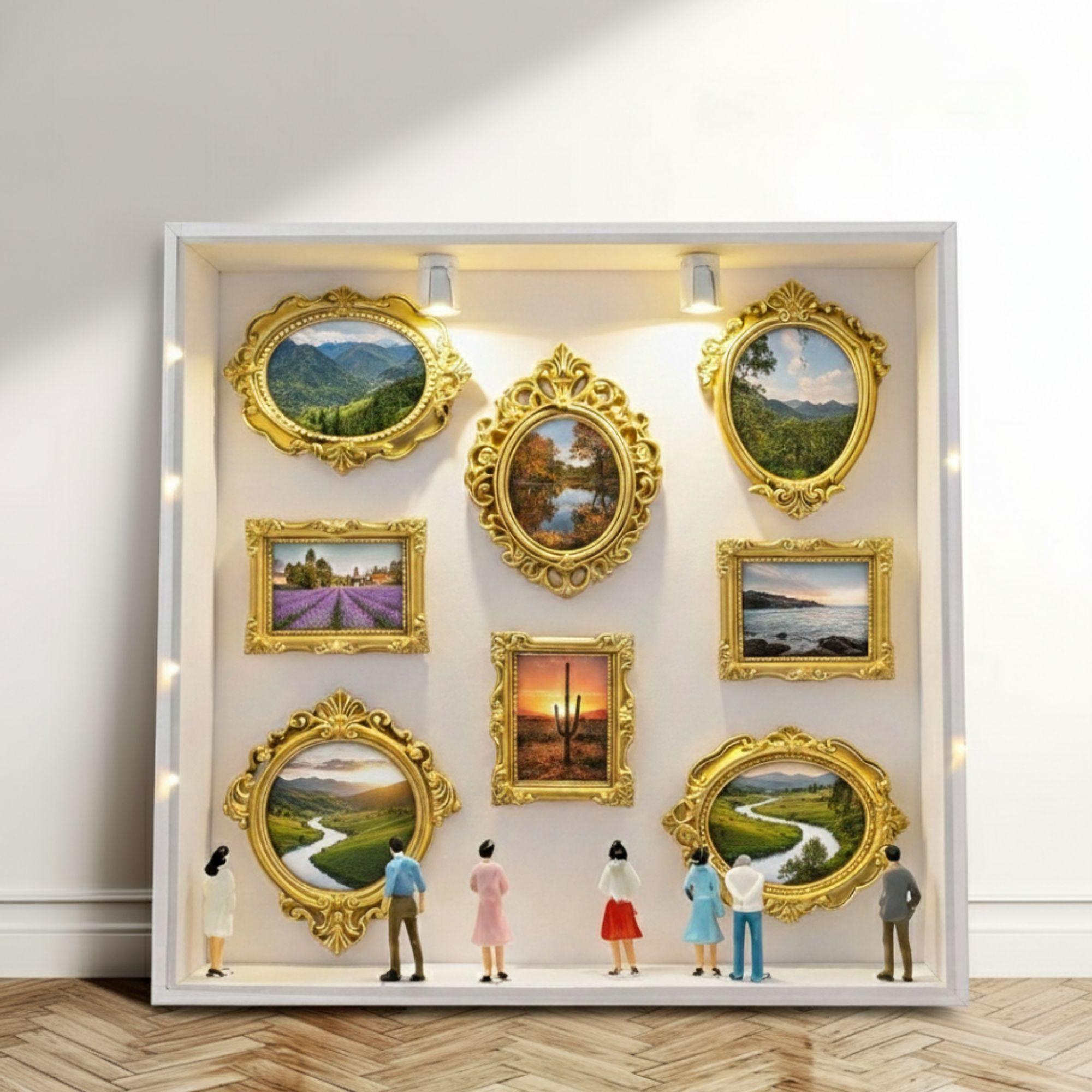 Mini Museum Silhouette Box Kit With LED Light, Gold Frames