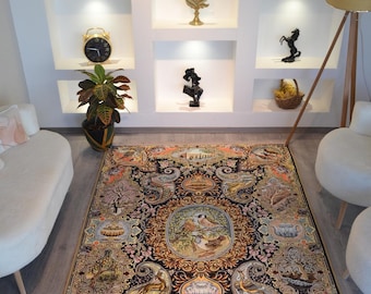 Persian Style Rug: Colorful Vintage Ethnic Carpet, Decorative Fringes
