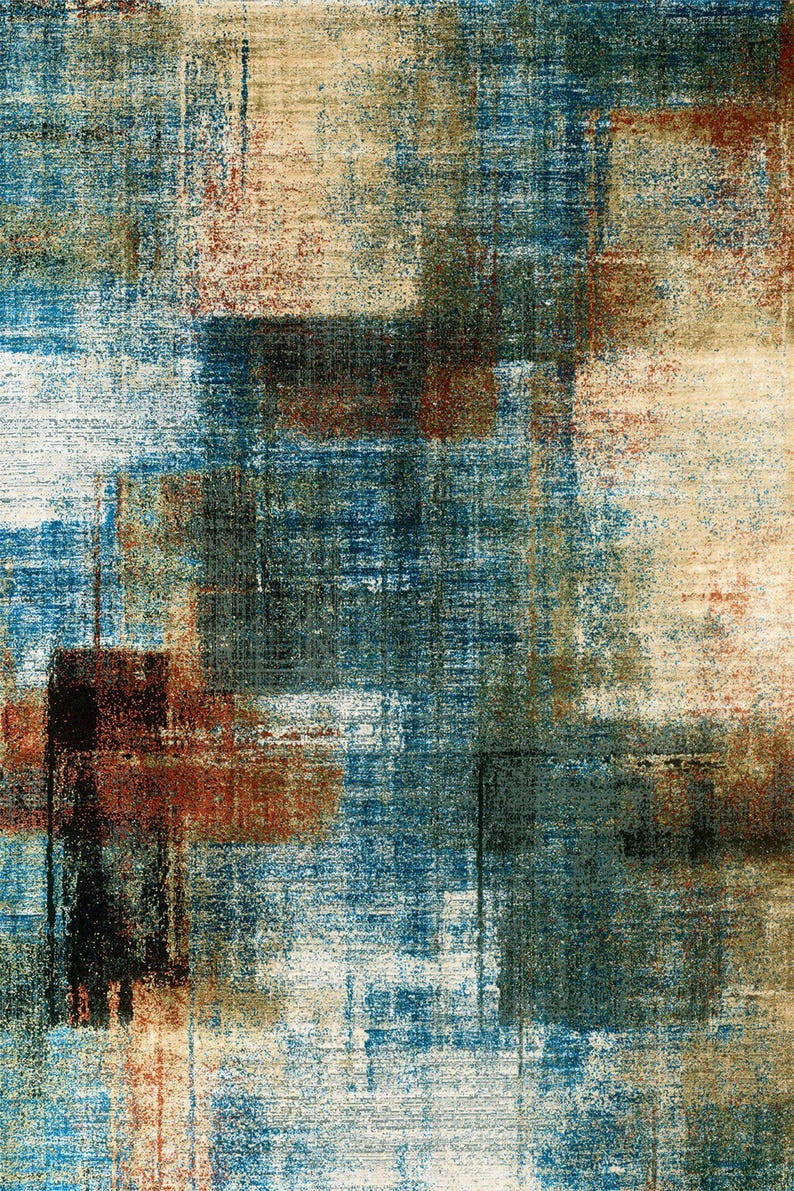 Washable Abstract Rug in Blue - Etsy