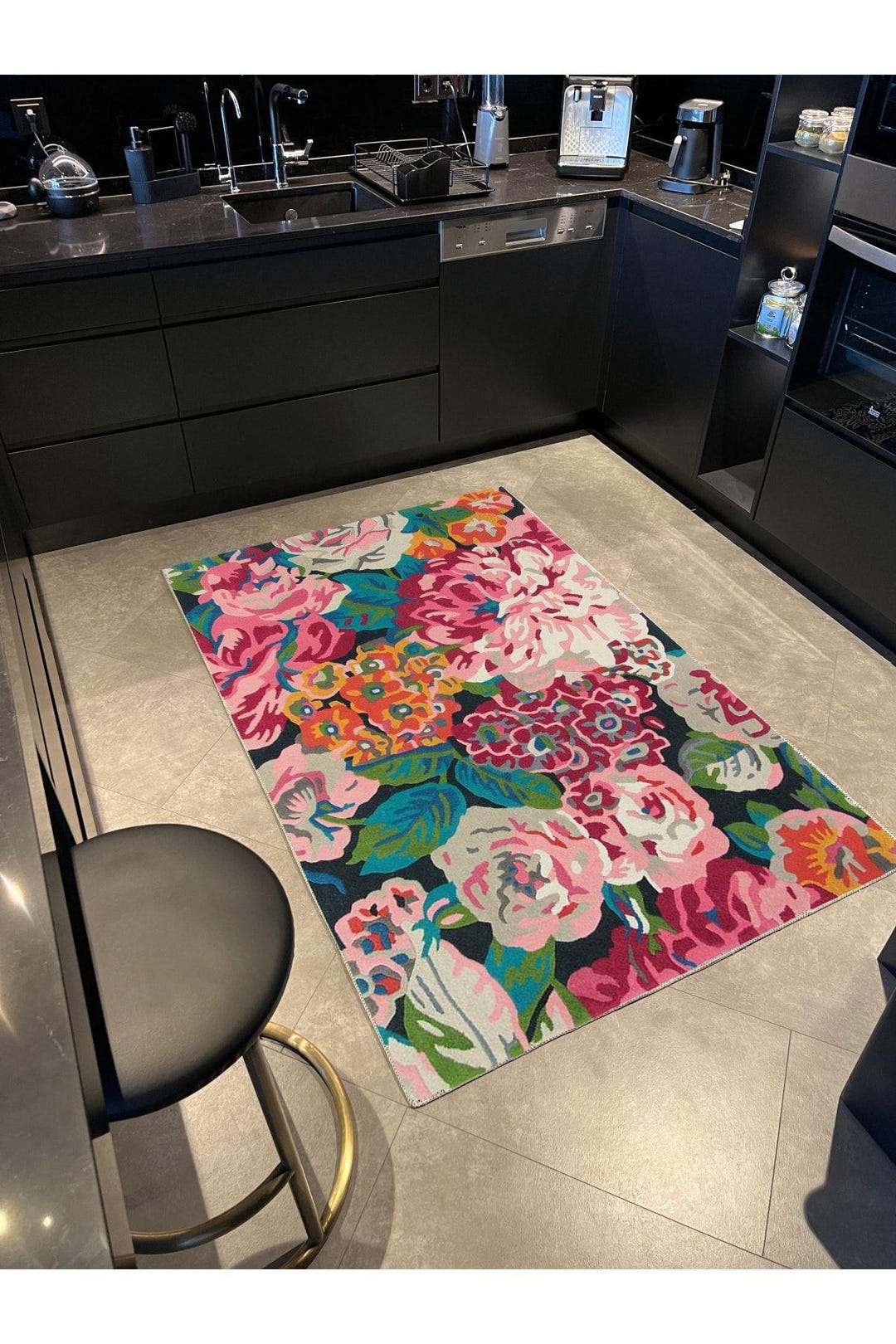 Floral Peony Rug: Vibrant Woven Carpet, Anti-allergic, Washable - Etsy
