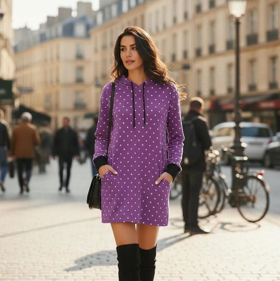 oversized sweatshirt dress with pockets Polka Dot Hoodie Dress – Oversized Sweatshirt with Pockets, Casual  Loungewear