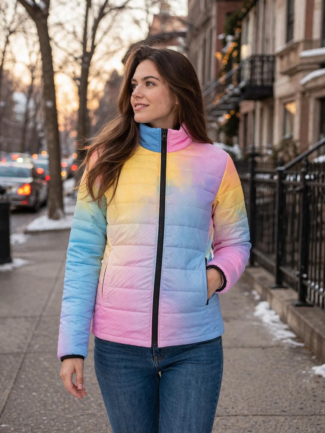 Rainbow Ombre Quilted Padded Jacket: Colorful Winter Outerwear - Etsy