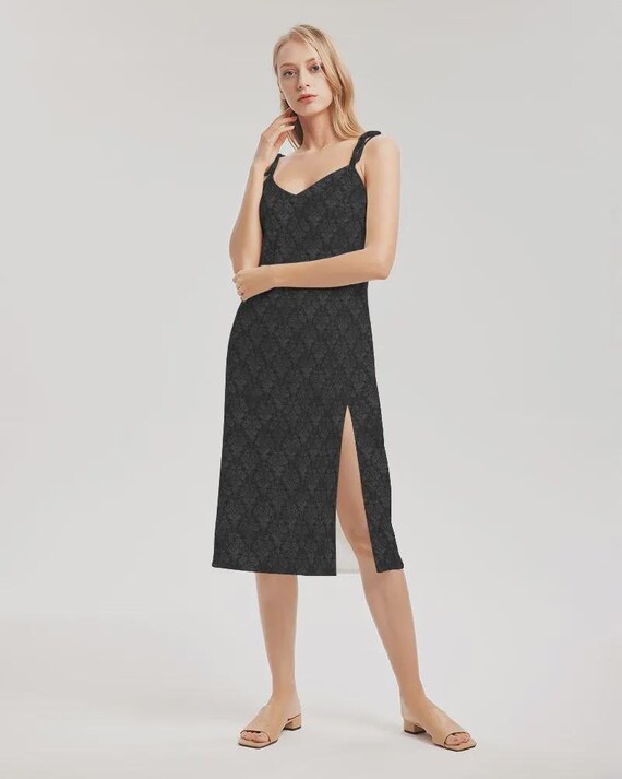 knee length dresses for ladies GANNI BLACK STRECH COTTON TIE STRAP MIDI DRESS