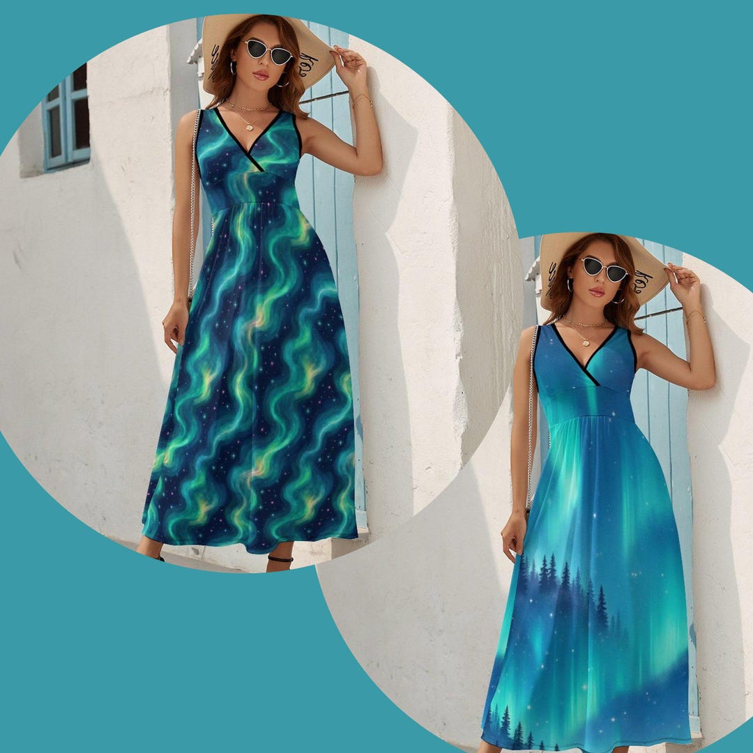 Aurora Borealis Maxi Dress, Northern Lights Galaxy Dress