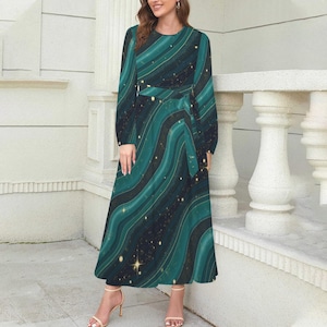 green galaxy dress Zapakasa Women Dark Green Long Prom Dress with Slit Mermaid Spaghetti  Straps Formal Dress with Open Back main image 0