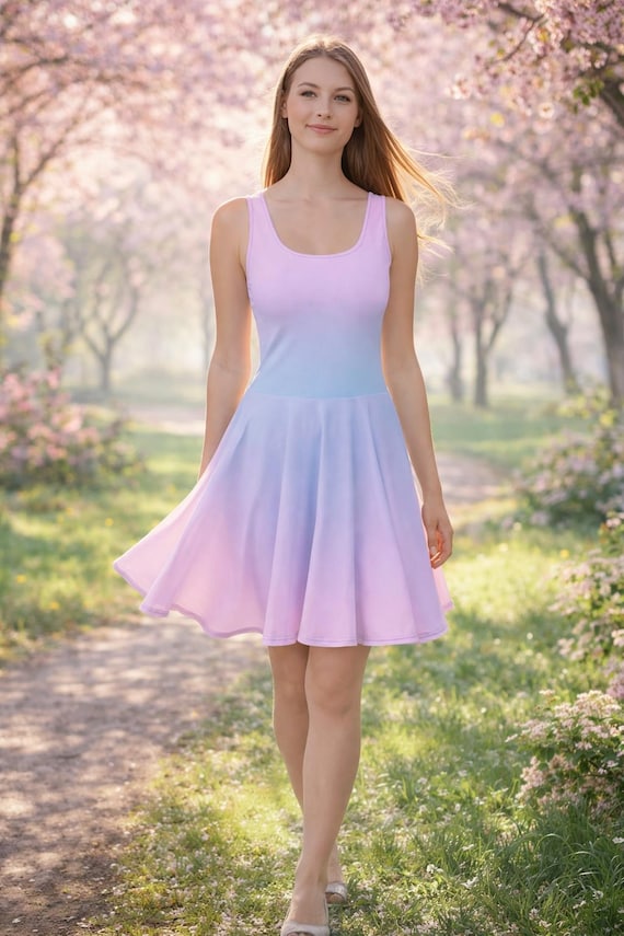 skater dress vs fit and flare Floral Party Skater Dress (Blue Print), Elegant fit-and-flare mini dress  with structured bodice and floral print design. Features tie-strap shoulder  detail and flared skirt for a feminine, dressy look