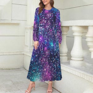 galaxy print formal dress and glittering balls