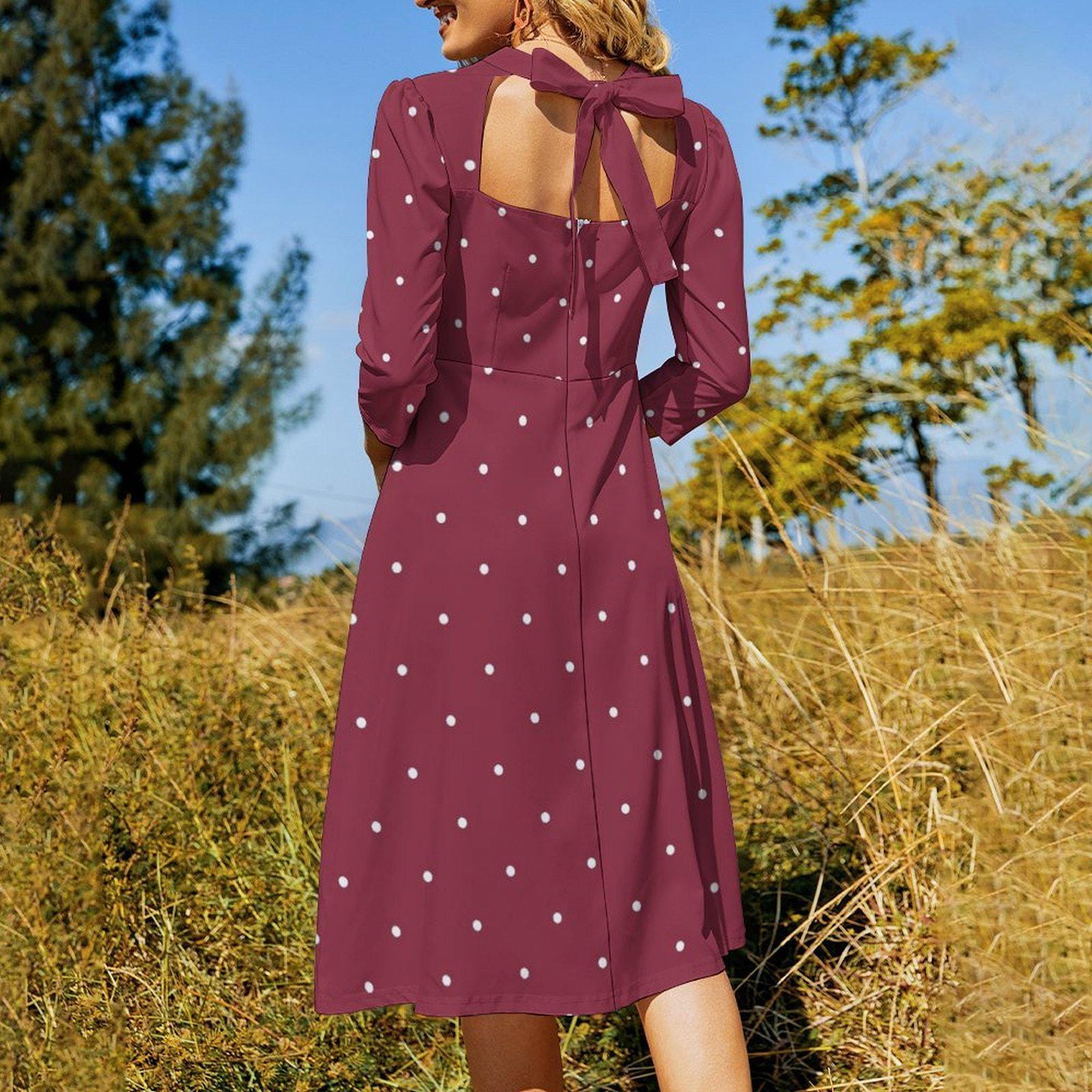 knee length dresses for ladies Straps A-Line Maroon Long Prom Dress with Slit – FancyVestido main image 1