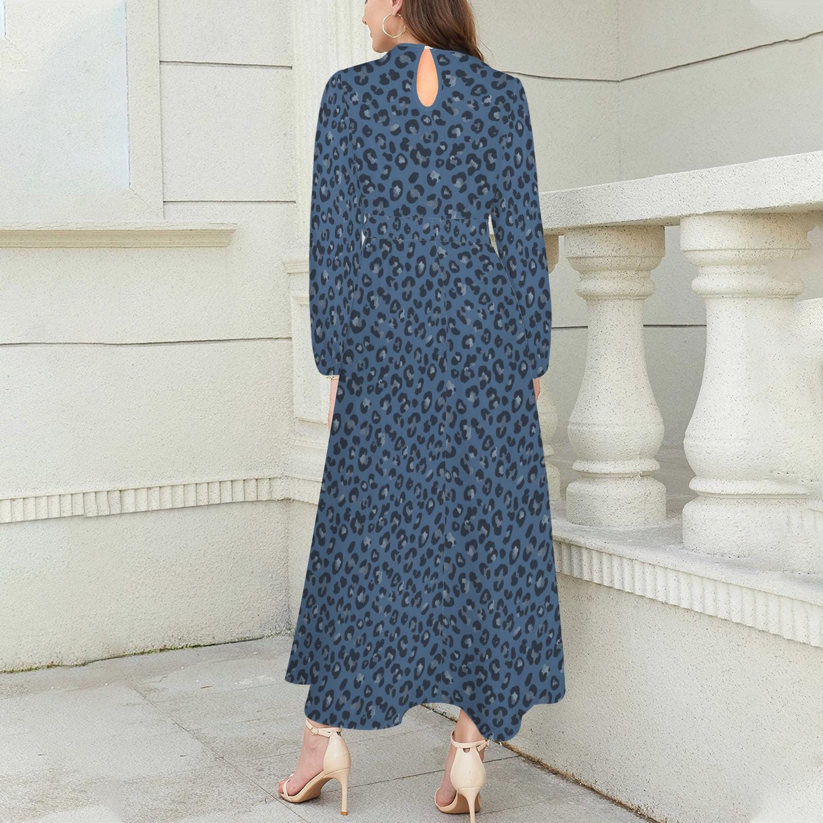 Blue Leopard Print Maxi Dress