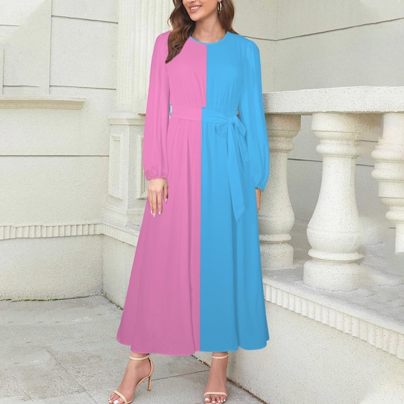 Gender Reveal Dress, Pink Blue Mom to Be Dress, Long Sleeve Maxi Dress, Gender Reveal Outfit, Baby Shower and Photoshoot Dress