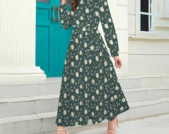 white short flowy graduation dress Olive Floral Smocked Maxi Dress