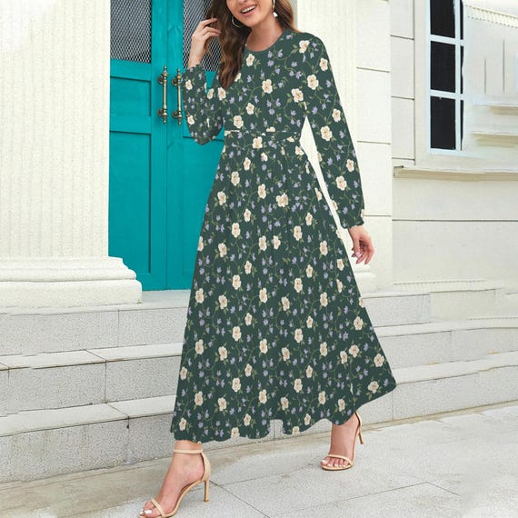 hunter green floral dress Chelsea Dress | Multi-Tiered Floral Dress