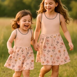 Girls Floral Dress Pastel Pink Flowers Sleeveless Toddler & Kids Summer Dress Lightweight Breathable Comfortable Cute Play Outfit