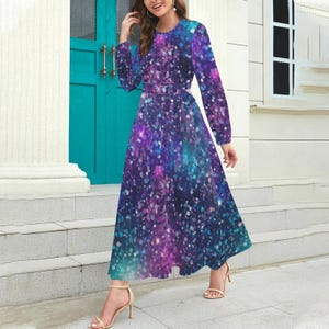 galaxy print formal dress Purple galaxy print lurex chiffon dress S