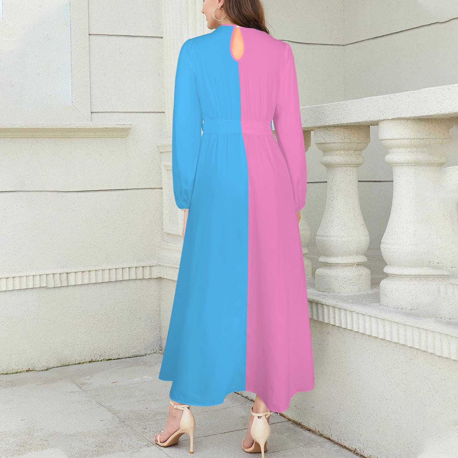 Gender Reveal Maxi Dress - Pink Blue Colorblock Maternity Baby Shower Outfit