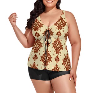 Plus Size Boyshort Swimsuit with Supportive Top – Adjustable Drawstring Two Piece Bathing Suit, Tummy Control Swimwear for Curvy Women