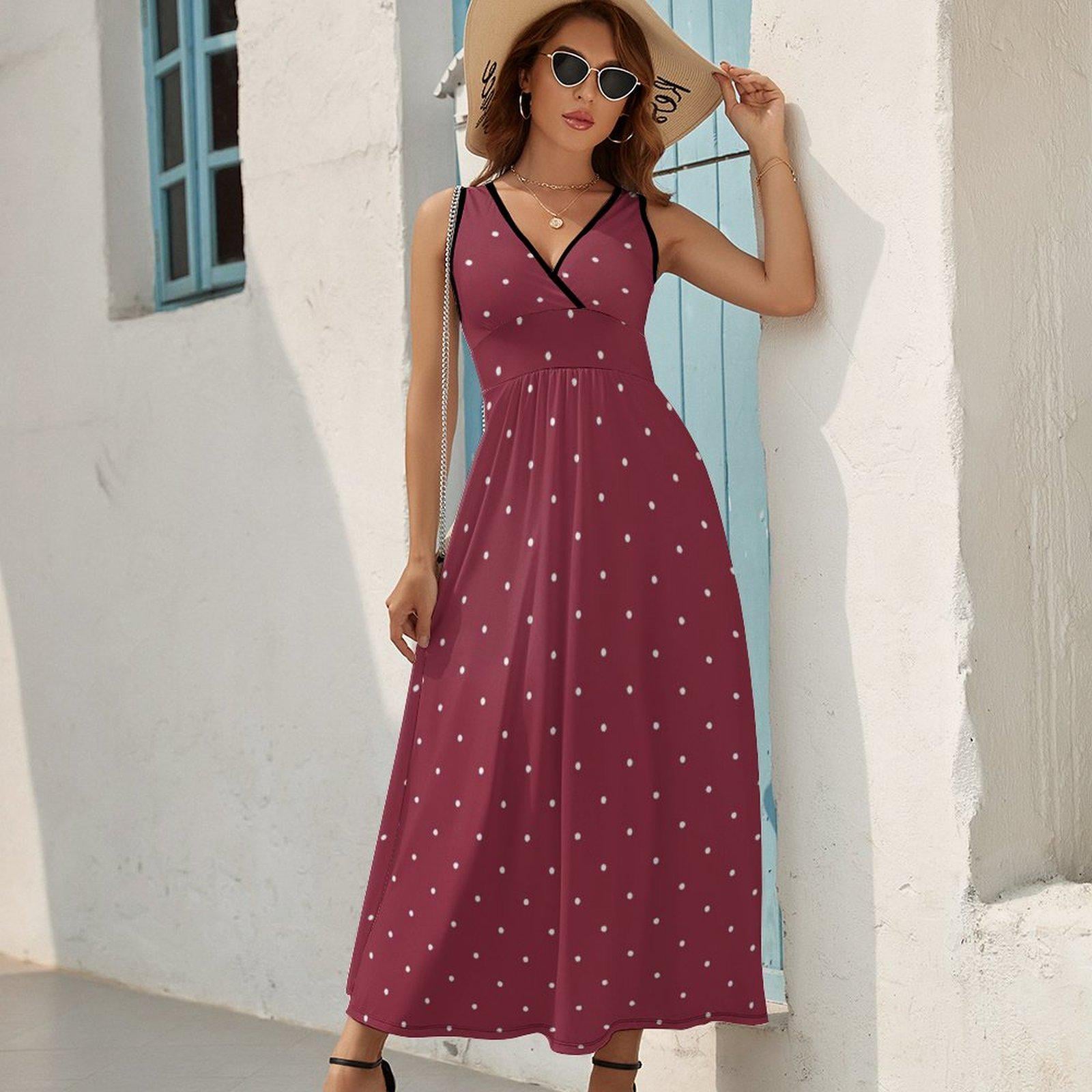 Burgundy Polka Dot Maxi Dress - Etsy