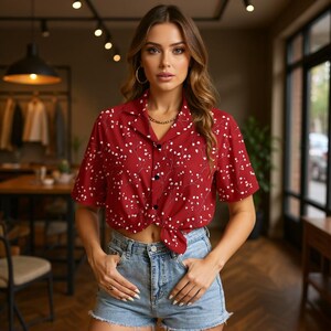 Blouse Femme Apostrophe Multicolore - Devant Noué, Manches Courtes - Taille Large - Occasion