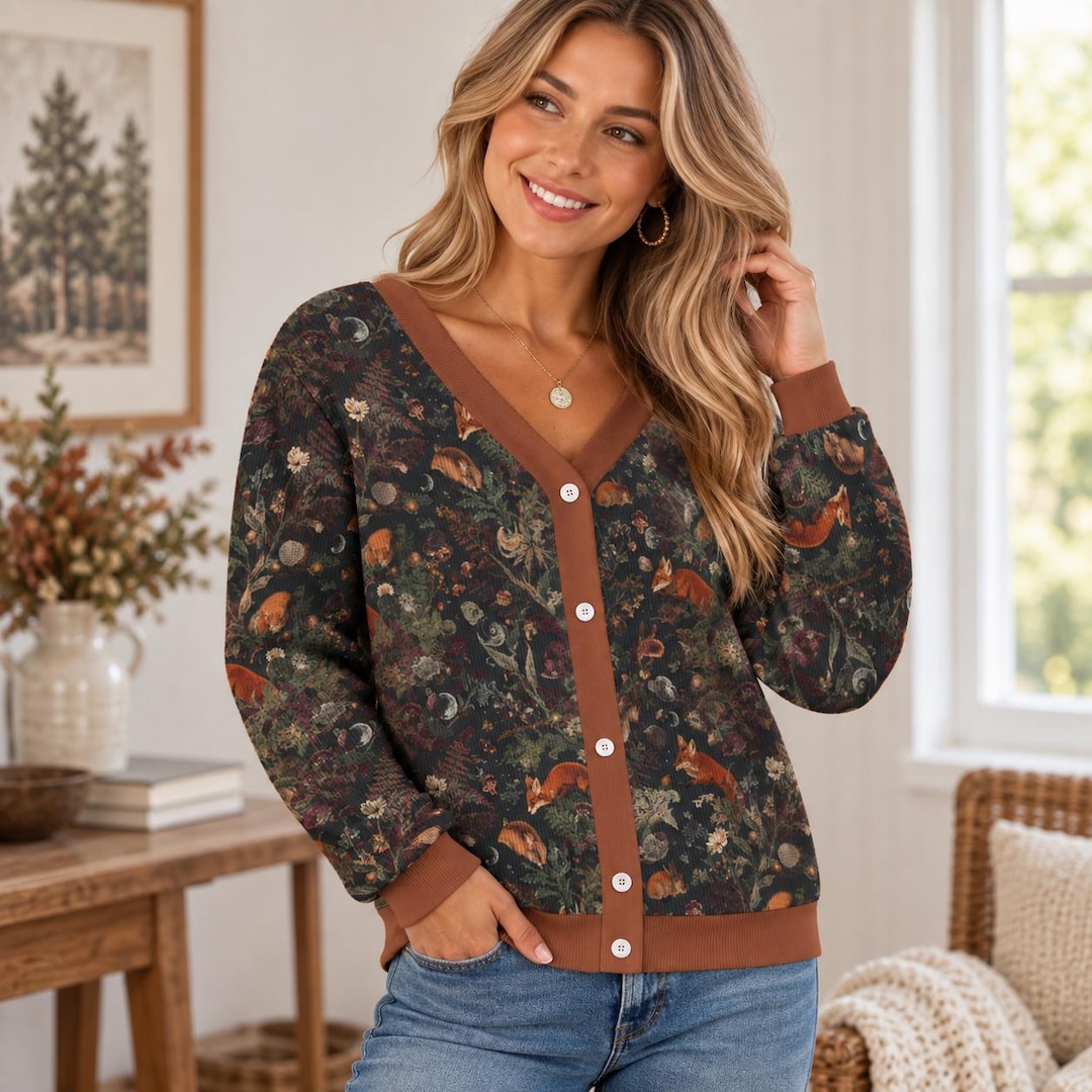 Woodland Animal Cardigan, Enchanted Forest Sweater, Fox Mushroom ...