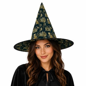 Cappello da strega in stile gotico, costume di Halloween da Emerald Owl Mansion, accessorio dark academia