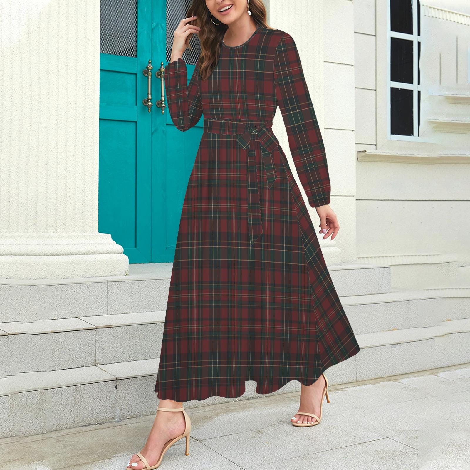 fitted lace wedding dress The Classic Christmas Plaid Dress – Peacocks & Pearls Lexington main image 1